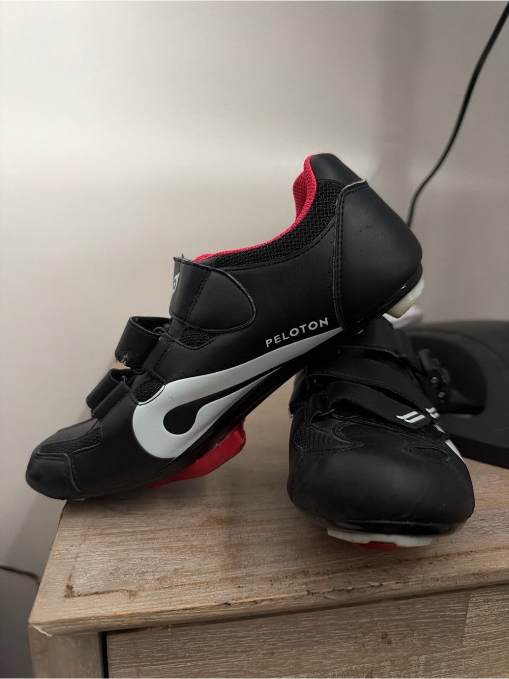 Peloton Black Sneakers with White Swoosh and Pink Lining